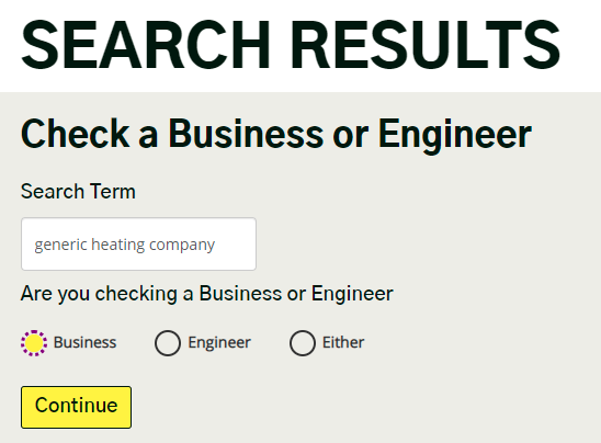 Interim search page to confirm details